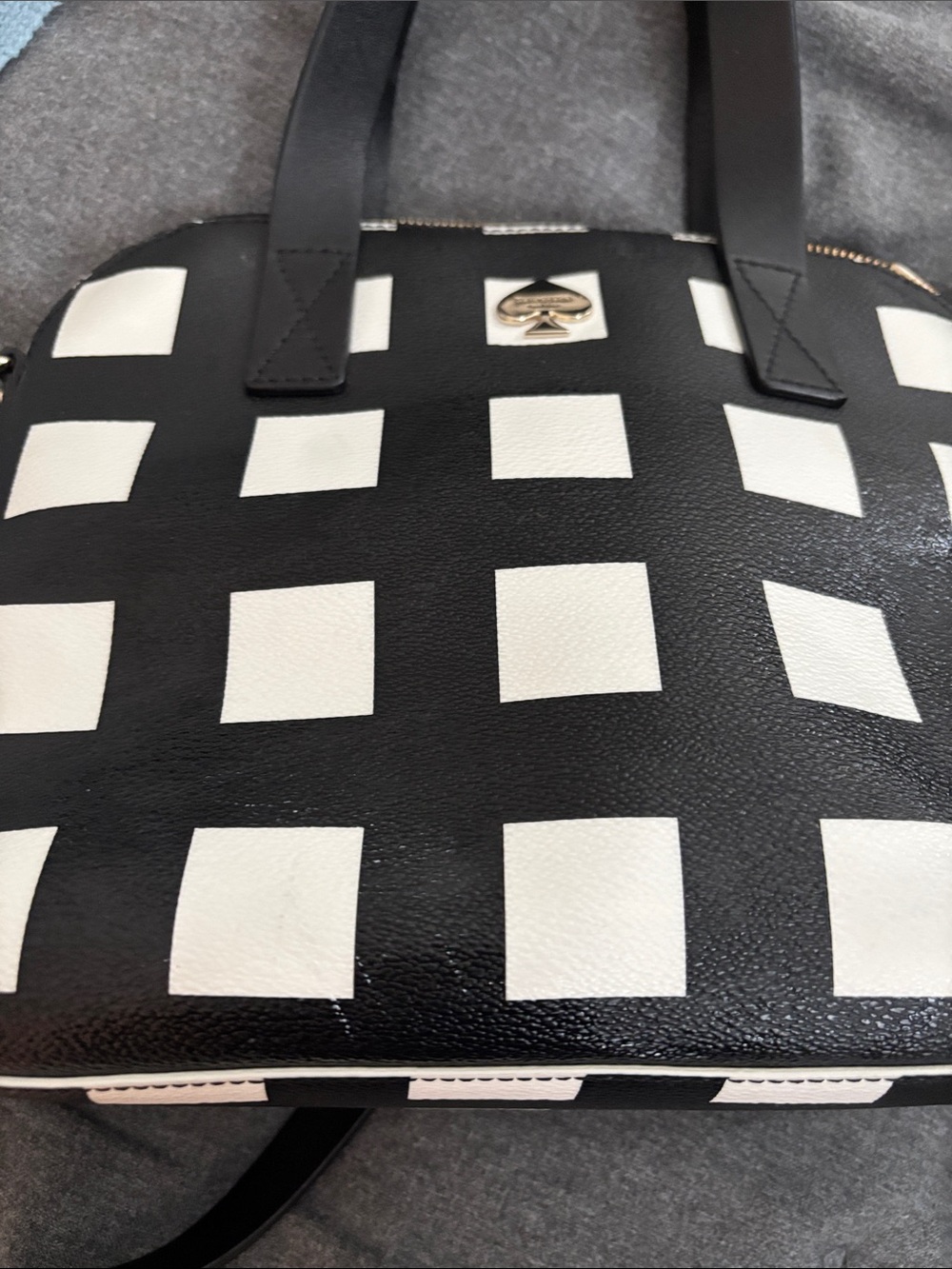 kate spade Black & White Checkerboard Dome Satchel - Picture 11 of 12